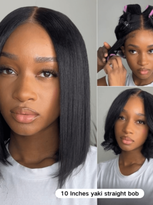 Extra 70% OFF | Sunber Yaki Straight Blunt Cut Short Bob 7x5 Pre-Cut Lace Wig Human hair - 14 / 13*4 Pre Everything / Yaki Straight