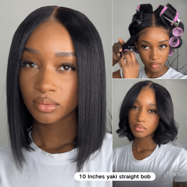 Extra 70% OFF | Sunber Yaki Straight Blunt Cut Short Bob 7x5 Pre-Cut Lace Wig Human hair - 14 / 13*4 Pre Everything / Yaki Straight