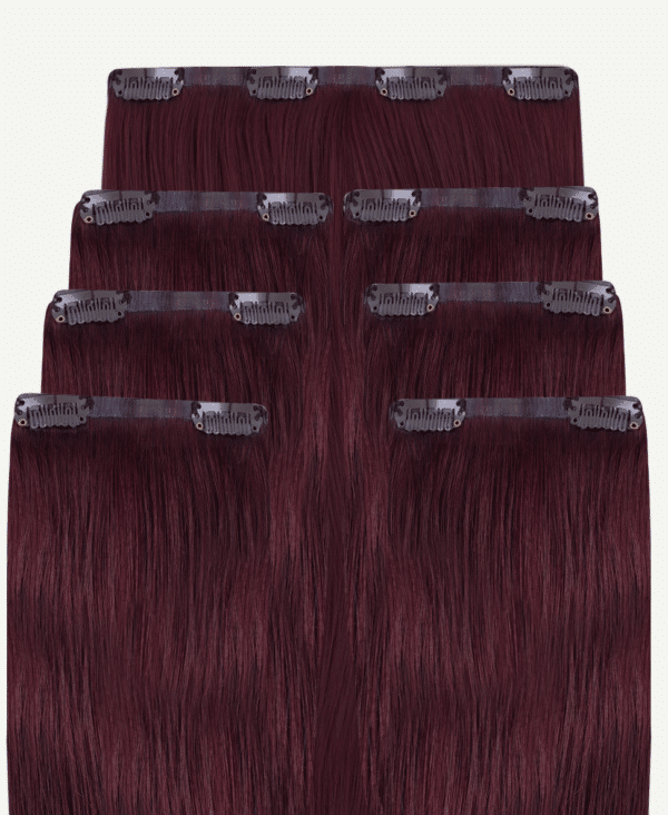 set-99-inv-a invisible clip-in hair extensions #99J cherry red. - 20" / Classic