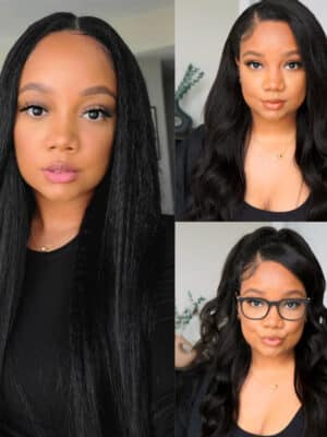 Sunber Kinky Straight V Part Wigs Versatile No Leave Out Yaki Straight Human Hair Wig - 22 / No Lace V Part-150% Density