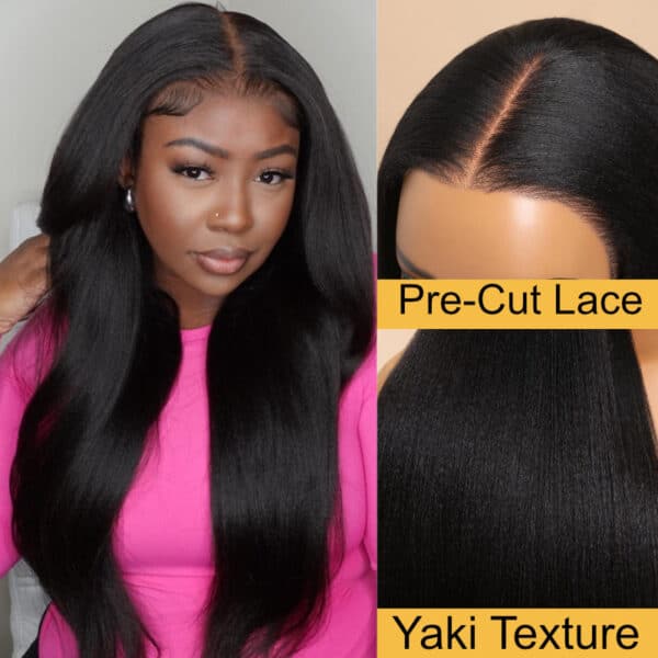 Sunber Yaki Straight Glueless Pre-cut 7x5 Bye Bye Knots Lace Closure Wig With Bleach Knots - 14 / 7*5 Bye Bye Knots-Yaki Straight