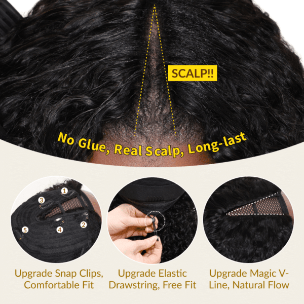 1_e38da23d-8091-4968-addc-bcfa432e9d52 Sunber Kinky Straight V Part Wigs Versatile No Leave Out Yaki Straight Human Hair Wig - 22 / No Lace V Part-150% Density
