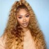 44181b79dda47a2e0474029a6875f7d8 #27 Honey Blonde Wig Curly Wig HD Transparent Lace Front Wig 3D Dome Cap PreEverything - 13x4 Lace / GLUELESS / 28 /180 density