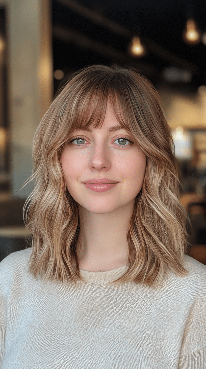 Shoulder-length wavy hair with curtain bangs and an undercut