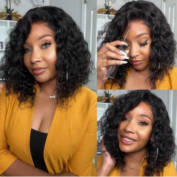 Sunber Water Wave 13x4 Pre Everything Lace Frontal Glueless Pre Cut Put On And Go Human Hair Short Bob Wig Flash Sale - 7x5 Bye Bye Knots / 16