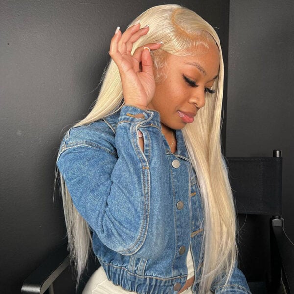 #613 Blonde Straight 180% Density Closure Lace Wig Human Hair Wig - 4x4 Lace / No / 26