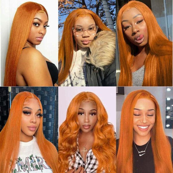 095d95984ce0d433a0cd4f113375ee97 Ginger Orange Color Straight Wig 13x4 Transparent HD Lace Front Wigs 180% Density - 4x4 Lace / Yes(+) / 18inch