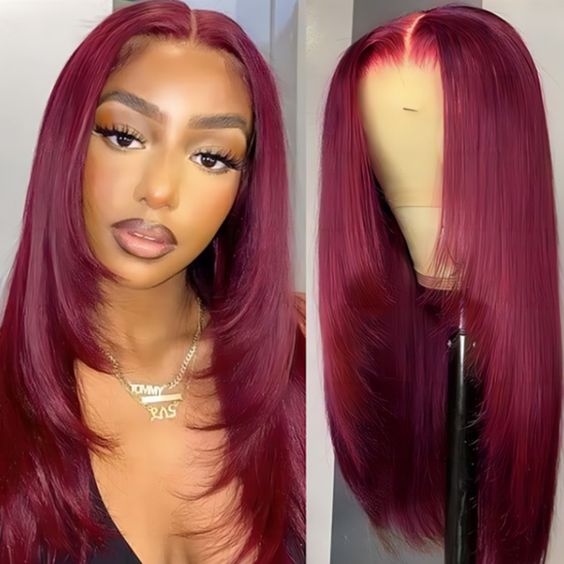 Glueless Wig Straight Wigs #99J Burgundy Color 4x4/13x4 HD Lace Front Wigs 150% Density Pre-plucked - 4x4 Lace / 180% / 30inch