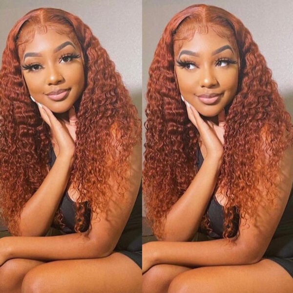 Sunber Precolored Ginger Brown Jerry Curly 13*4 Lace Front Human Hair Wigs - 18