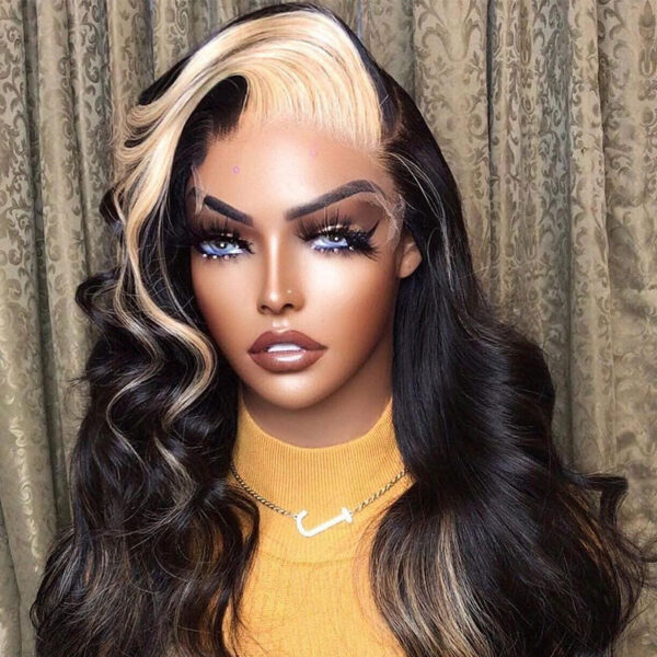 11_16c60a8a-b3e0-41fe-9052-149265980501 Q613/1B Blonde Piano Highlight Color Wigs 180% Density Body Wave Glueless Lace Front 360 Human Hair Wig - 360 Lace / 180% / 28 inch