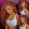 Sunber Precolored Ginger Brown Jerry Curly 13*4 Lace Front Human Hair Wigs - 18