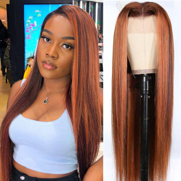Sunber Mix Ginger And Copper Red Straight Human Hair Wigs Ombre Lace Front Wig - 22