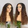 13x4LaceFrontBalayageHighlightCurlyWig4x4And13x6LaceWig180_DensityHumanHair_02 Ombre Color Curly Wig Lace Closure Wig Black With Medium Brown Human Hair Wig - 13x4 Lace / 180% / 28inch