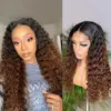 13x4LaceFrontBalayageHighlightCurlyWig4x4And13x6LaceWig180_DensityHumanHair_06 Ombre Color Curly Wig Lace Closure Wig Black With Medium Brown Human Hair Wig - 13x4 Lace / 180% / 28inch