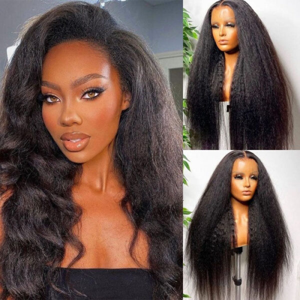 Sunber Kinky Straight Glueless Wig Invisible 5*5 HD Lace Wig Human Hair - 24 /  Kinky Edge 13*4 Lace Frontal