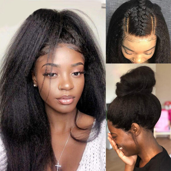 Sunber Kinky Straight Glueless Wig Invisible 5*5 HD Lace Wig Human Hair - 24 /  Kinky Edge 13*4 Lace Frontal