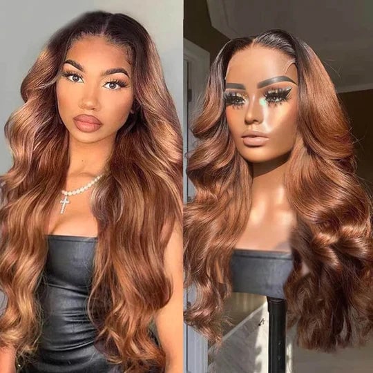 1B5pianobodywave-4_e59bb508-1eaa-4d63-a690-4047f33b1bc0 Black With Light Brown Ombre Color Body Wave Virgin Wig HD Lace Wig Human Hair Wig - 13x4 Lace / NO / 24inch