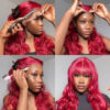 #99J Burgundy Wig Body Wave Wig 180% Density 4x4/13x4/13x6 Transparent Lace Human Hair Wig - 13x4 Lace / No / 32inch