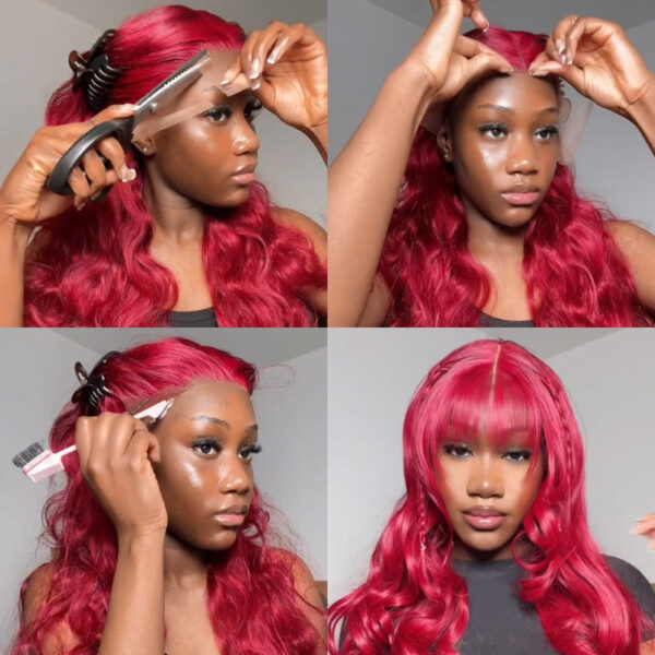1_2_ef712d59-cdc3-4002-8901-c3792c937c1a #99J Burgundy Color Wig Body Wave Wig 4x4/13x4/13x6 Lace Front Wig Pre-Cut 150% Density - 13x4 Lace / No / 18inch