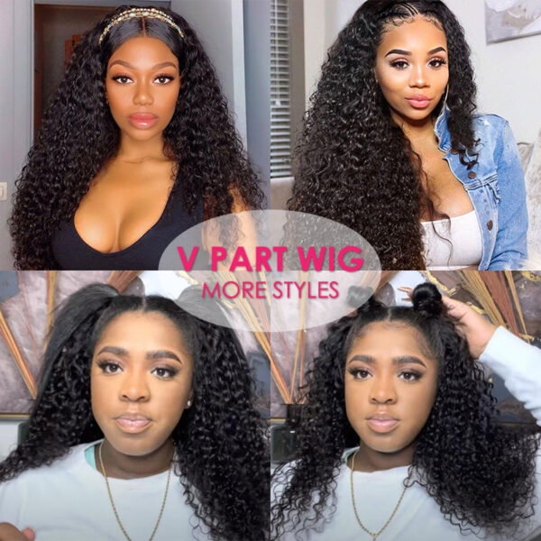 1_49_5d55690d-6d0a-4bb4-a148-23b97a4ef60d Flash Sale Sunber Effortless To Put On Curly V Part Wig Small Cap Human Hair Wig No Leave Out Glueless Upgrade U Part Wigs - 14 / M