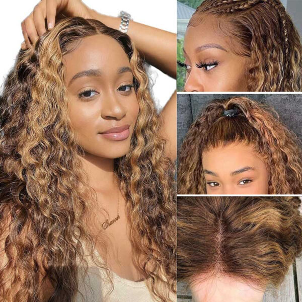1_5cab73b0-98ed-40bb-88f7-ceea1d5d3dfc Pre-Cut Lace Wear Go Glueless Wig Honey Blonde With Brown Piano Color Curly Breathable - 4x4 Lace / 28 inch