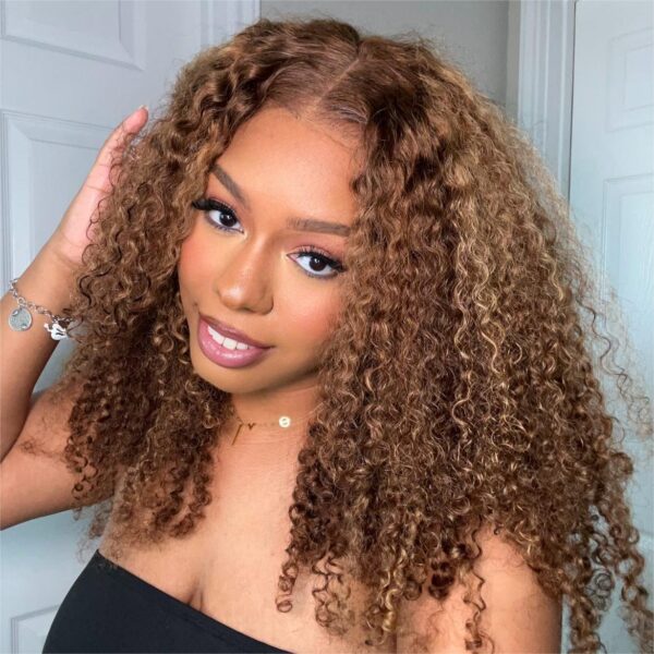 1_9 Pre-Cut Lace Wear Go Glueless Wig Honey Blonde With Brown Piano Color Curly Breathable - 4x4 Lace / 28 inch