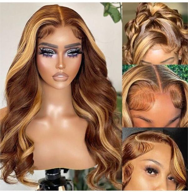 1c00bd696a322480647e525221f8891c Honey Blonde Highlight Glueless Wig Body Wave 4x4 Closure Lace Front Wigs 100% Virgin Human Hair Wigs - 4x4 Lace / 16inch