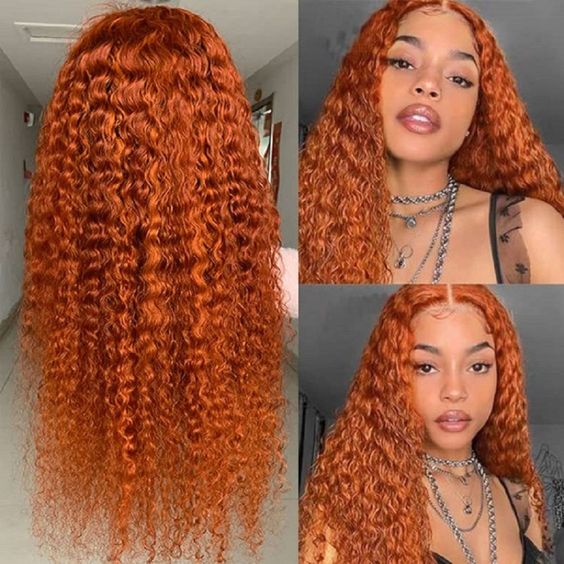 1d8126aa0381cd76702683af25d518aa Ginger Color Wig Curly Wig 180% Density 360 Lace Human Hair Wig - 360 Lace / 180% / 28inch