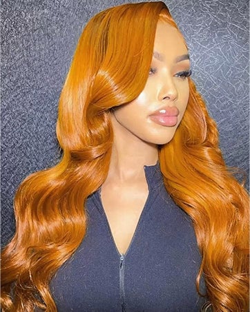 Pre-Cut Lace Wear Go Glueless Wig Ginger Orange Pure Color Body Wave Breathable - 5x5 Lace / 150% Density / 14 inch