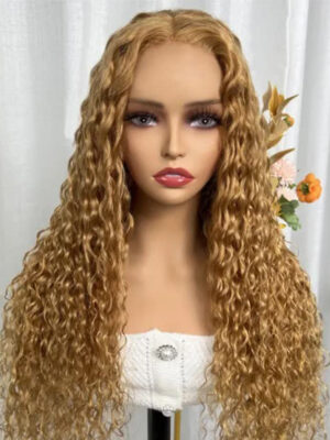 27-02_5fee7c85-a349-4406-82cc-2487fb0ff5d0 Pre-plucked Curly Hair 4x4/13x4/13x6 Lace Frontal Wigs 180% Density With Honey Blond Hair - 13x6 Lace / NO / 20inch