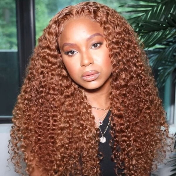 Sunber Precolored Ginger Brown Jerry Curly 13*4 Lace Front Human Hair Wigs - 18
