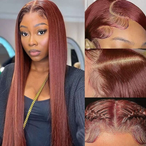 33BYAKISTRAIGHTLACEWIG07_2793b015-a091-40d3-b930-2faaed5e52dc Extra 70% OFF |Sunber Reddish Brown 13*4 Lace Front Wig Kinky Straight Dark Auburn Copper Color Human Hair Wigs - 13*4 Lace-Kinky Straight / 16