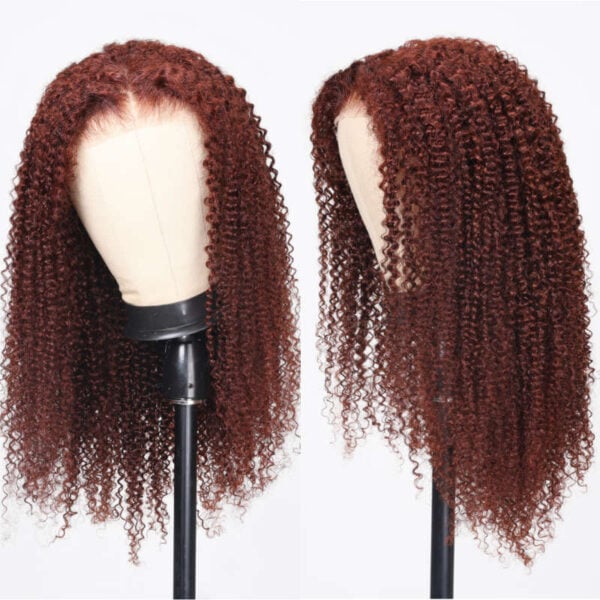 Sunber Kinky Curly Reddish Brown 6x4.75 Pre-Cut Lace Closure Wig Human Hair Glueless Wig - 24 / 6*4.75 Pre-Cut-With Baby Hair / 200%