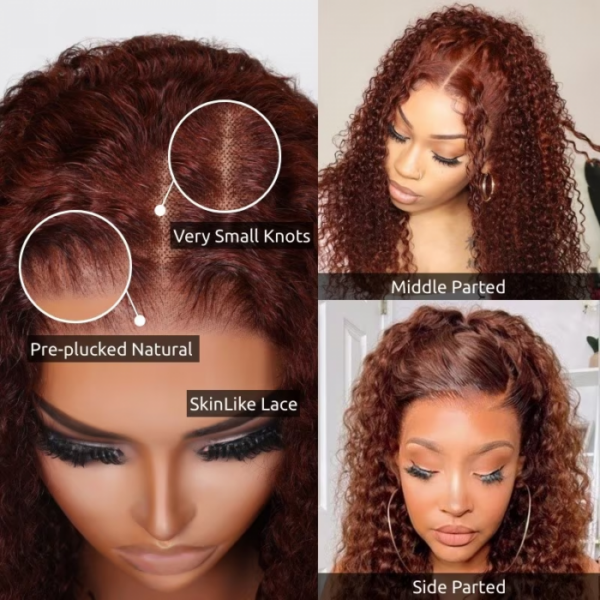 Sunber Kinky Curly Reddish Brown 6x4.75 Pre-Cut Lace Closure Wig Human Hair Glueless Wig - 24 / 6*4.75 Pre-Cut-With Baby Hair / 200%