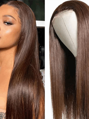 Brown Straight 360 Transparent Lace Front Wigs 180% Density - 360 Lace / 180% / 24inch