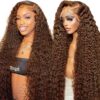 3767d53a-b13f-4467-bed2-83ae483ccf6b Chocolate Brown Color Curly Wig 13x4 HD Lace Front Wig With Micro Knot Pre Bleached Knots - 5x5 Lace / Glueless / 24inch