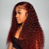 Pre-Cut Lace Wear Go Glueless Wig Burgundy Pure Color Curly Breathable - 5x5 Lace / 150% Density / 24 inch