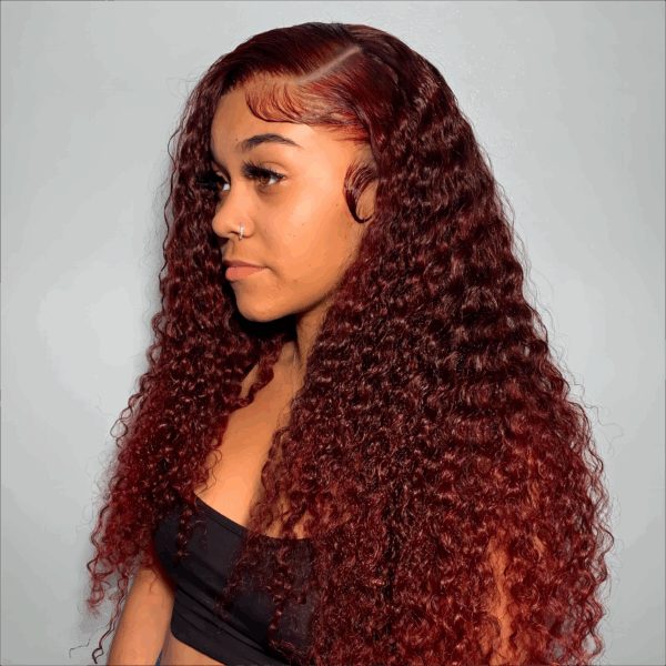 Pre-Cut Lace Wear Go Glueless Wig Burgundy Pure Color Curly Breathable - 5x5 Lace / 150% Density / 24 inch