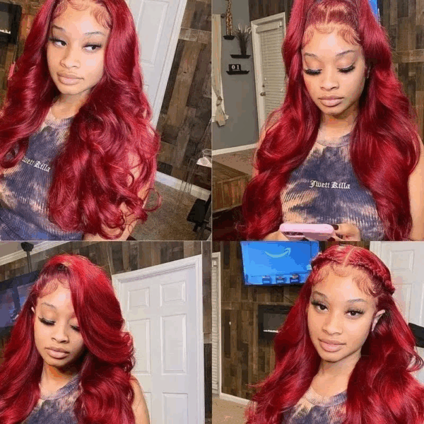 3_3_6c47b043-fb59-416e-9b7a-3ec187bd827f #99J Burgundy Color Wig Body Wave Wig 4x4/13x4/13x6 Lace Front Wig Pre-Cut 150% Density - 13x4 Lace / No / 18inch