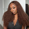 3_6c24c85f-2219-4bf9-8210-7ab0689d0bd7 Chestnut Brown Curly Wig Pre Plucked Closure HD Lace Front Wigs 150% Density - 13x6 Lace / NO / 32inch