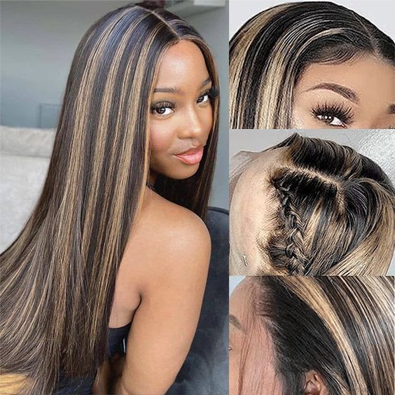 3f67d4a7c19be1521efd086cb33cd2a6 Pre-Cut Lace Wear Go Glueless Wig Black With Honey Blonde Piano Color Straight Breathable - 5x5 Lace / 150% Density / 26 inch