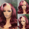 Blond With Burgundy Highlights Color 13x4 Transparent Lace Pre-plucked Human Hair Wigs - No / 180% / 18inch