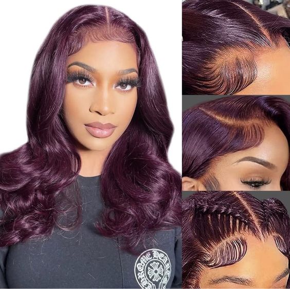 40ce204196e0a858365c21522d521212 New Color Deep Purple Color Body Wave Wig Transparent Frontal HD Lace Wig 180% Density Hair Wig - 13x4 Lace / Yes( +.00 ) / 24inch