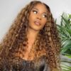 448b695fdd3f77199ed921c3eb4666c6 Pre-Cut Lace Wear Go Glueless Wig Honey Blonde With Brown Piano Color Curly Breathable - 4x4 Lace / 28 inch