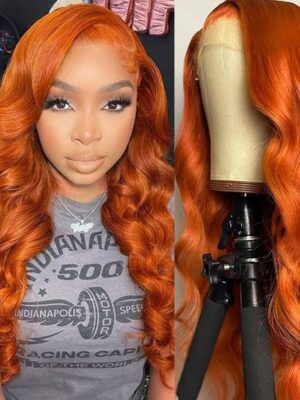 47245bfd4c391b0d22c0f04d50a12cc0 Ginger Color Body Wave Wig HD Lace Front Wigs 180% Density Human Hair - 13x4 Lace / NO / 22 inch