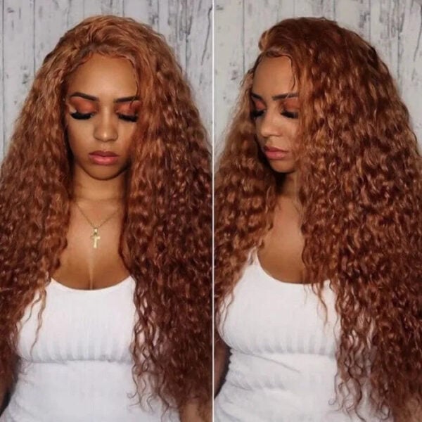 Sunber Precolored Ginger Brown Jerry Curly 13*4 Lace Front Human Hair Wigs - 18