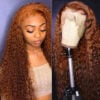 Sunber Precolored Ginger Brown Jerry Curly 13*4 Lace Front Human Hair Wigs - 18
