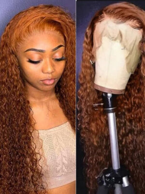 4fe1d966-7264-4065-b844-1e36404af465_1 Sunber Precolored Ginger Brown Jerry Curly 13*4 Lace Front Human Hair Wigs - 20