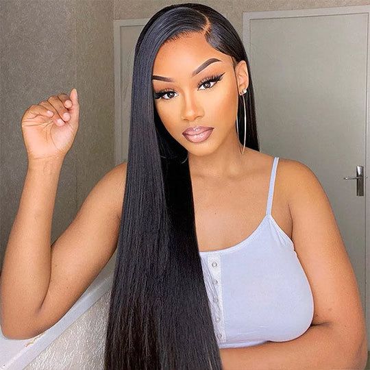 5719a8014be1d1d08a4f16311d67f7ad Pre-Cut Glueless Wig Natual Black Straight Human Hair Beginner Wear & Go Wigs - 13x4 Lace / 150% / 30 inch