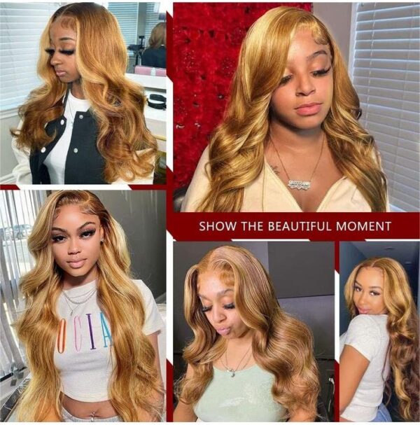 596bfc2892d52126926287644c4037b5 Honey Blonde Highlight Glueless Wig Body Wave 4x4 Closure Lace Front Wigs 100% Virgin Human Hair Wigs - 4x4 Lace / 16inch